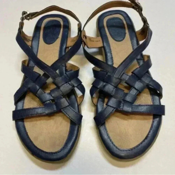 b.o.c. Sandals Women 10M Blue Faux Leather Strappy Adjustable Slingback Open Toe - Picture 4 of 5